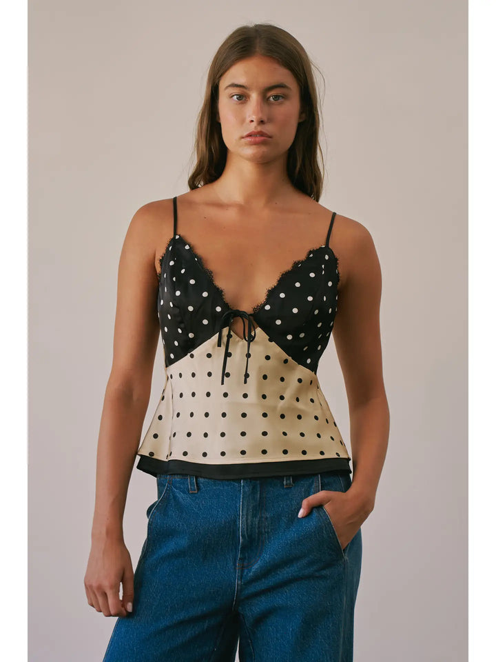 Polka Dot Satin Reversible Lace Cami Top
