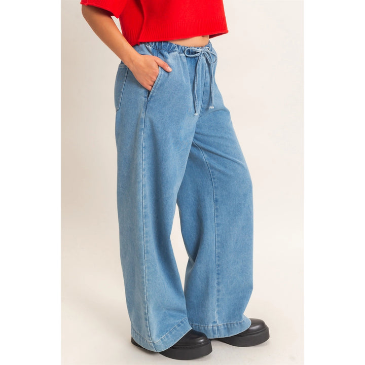 Elastic Waist Wide Leg Denim Pants
