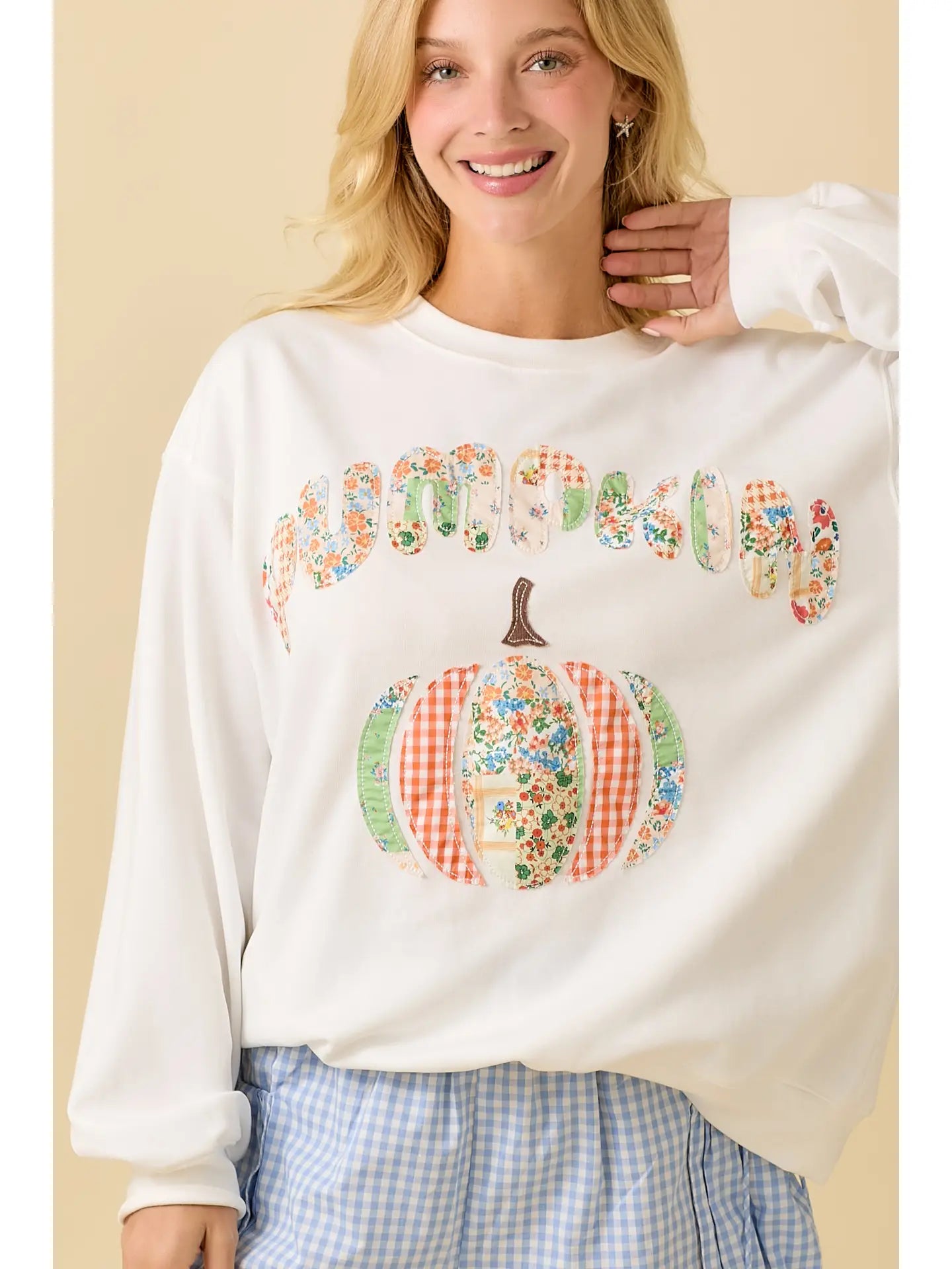 Pumpkin Patchwork Long Sleeve Crewneck