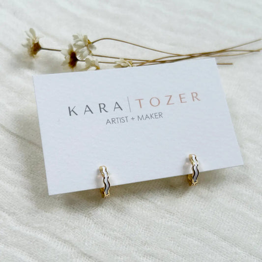 White/Gold Skinny Wavy Hoops