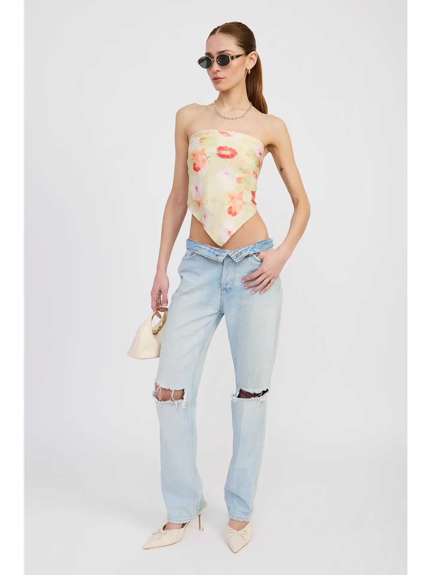 Printed Scarf Top Bias Satin