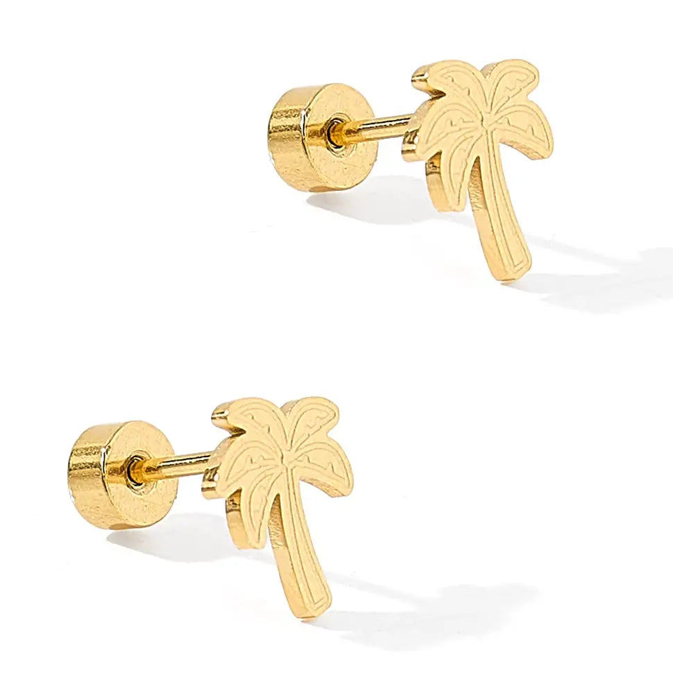 Screwback Stud Earrings - Palm Tree Gold