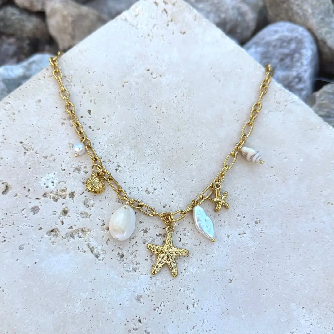 Gold Plated Freshwater Pearl and Charm Necklace