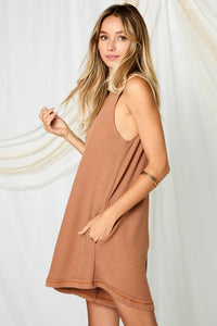 Camel Sleeveless Solid Romper with Pockets