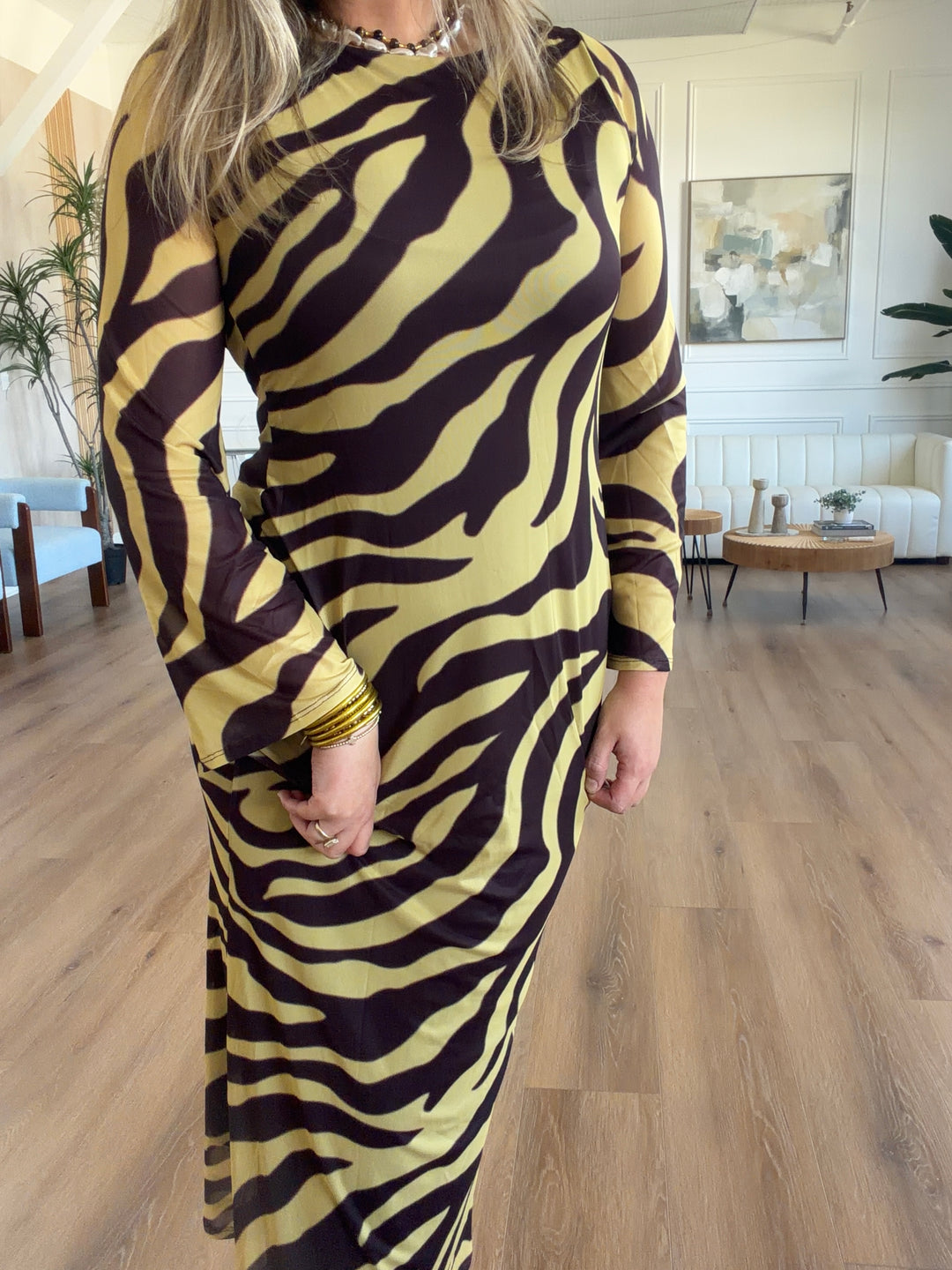 Zebra Mesh Maxi Dress