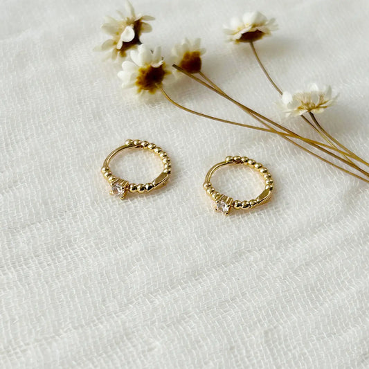 Cz Beaded Huggie Hoops