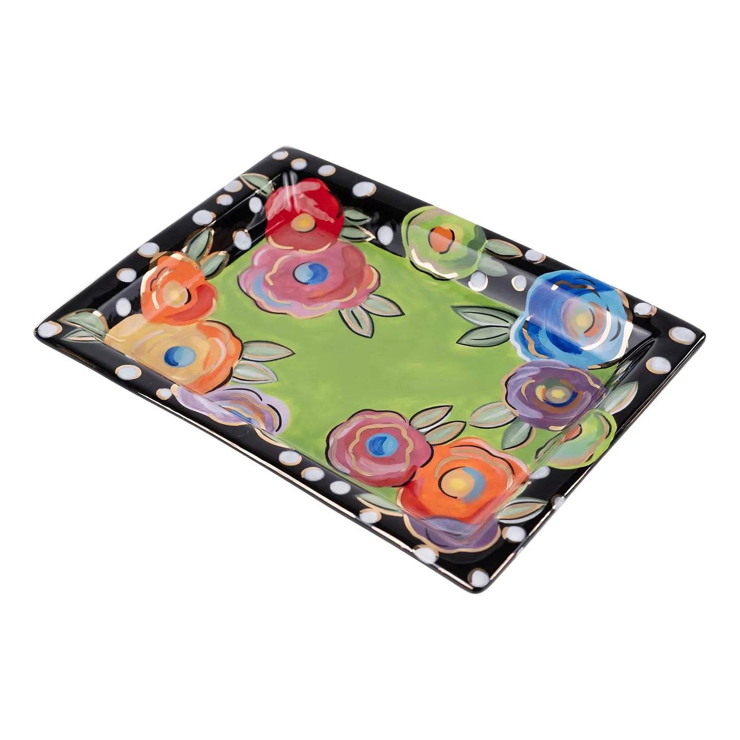 Polka Dot Flower Rectangular Tray