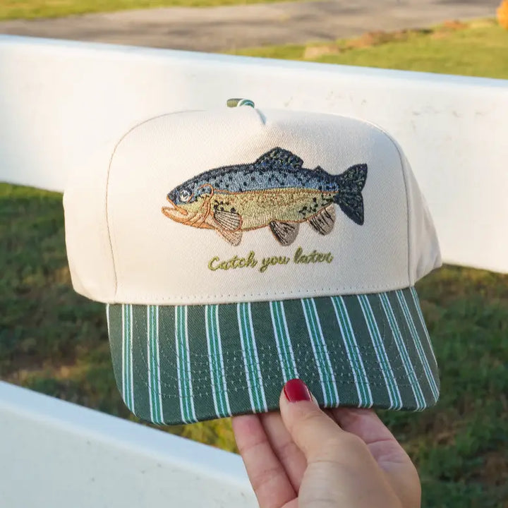 Catch You Later - Navy + Green Stripe Trucker Hat