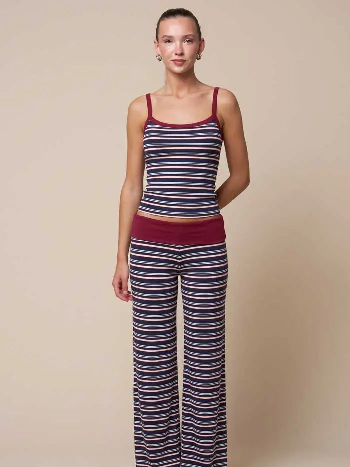 Burgundy Striped Foldover Lounge Pants