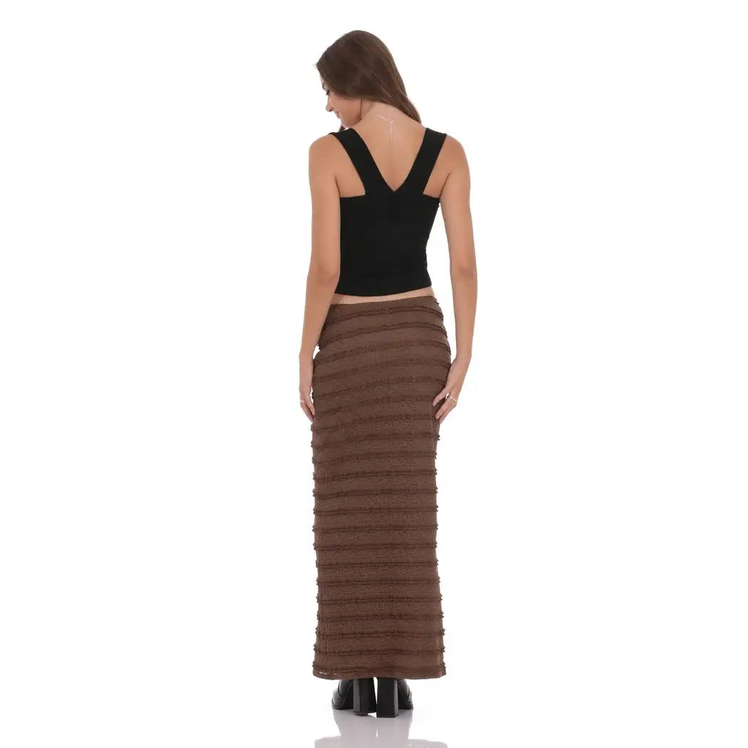 Ruffle Lace Maxi Skirt in Brown