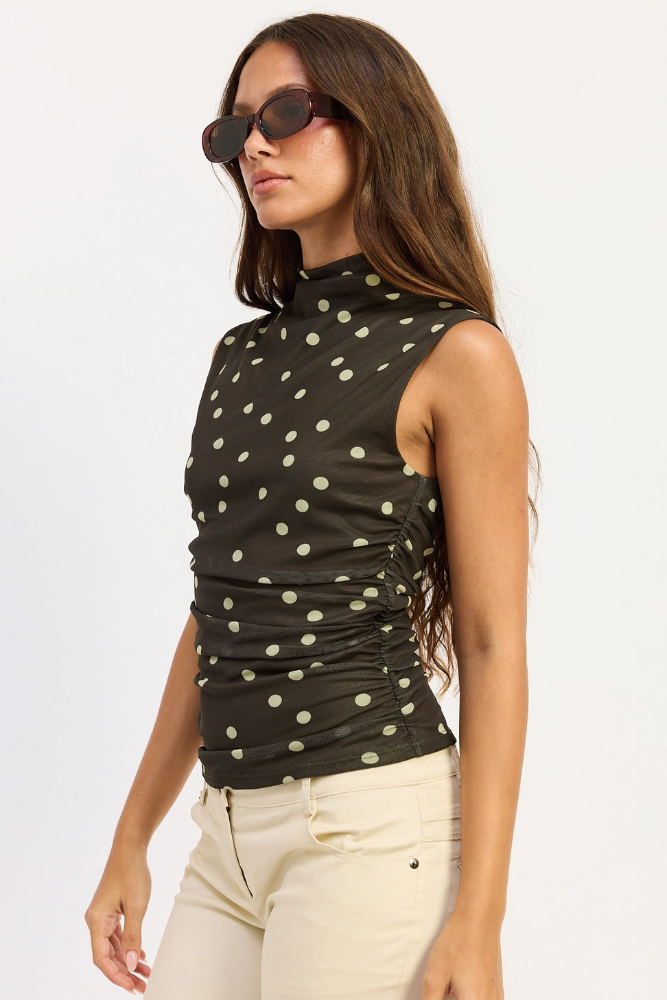 Polka Dot Sleeveless Mesh Top