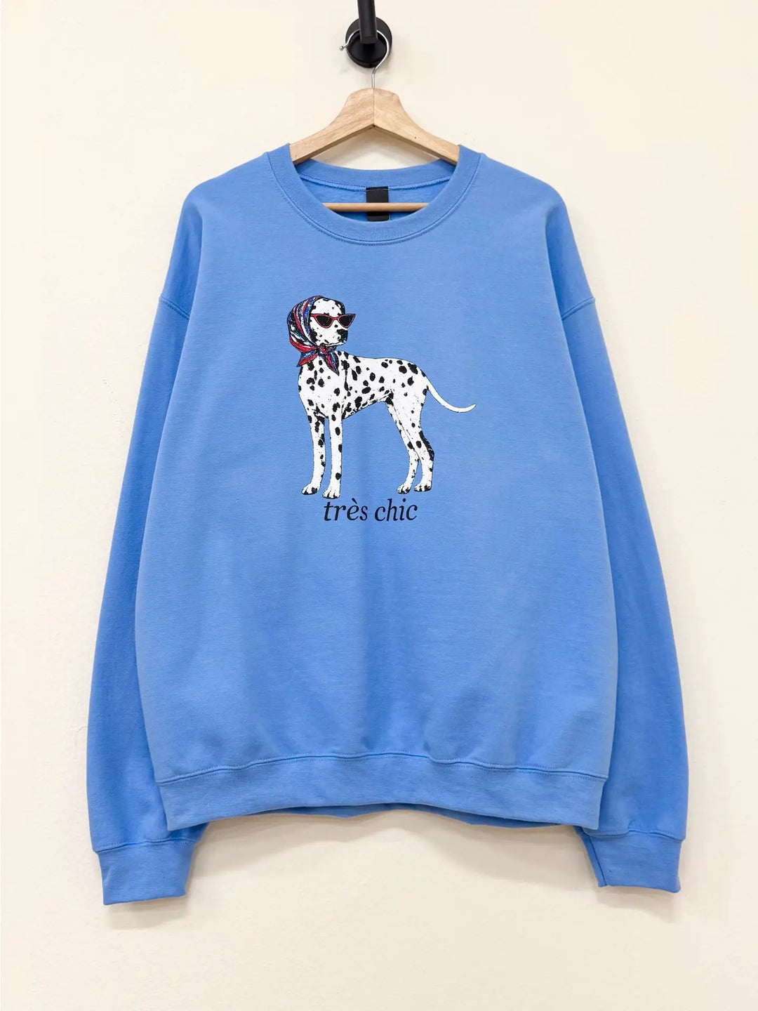 Tres Chic Dalmation Graphic Blue Sweatshirt