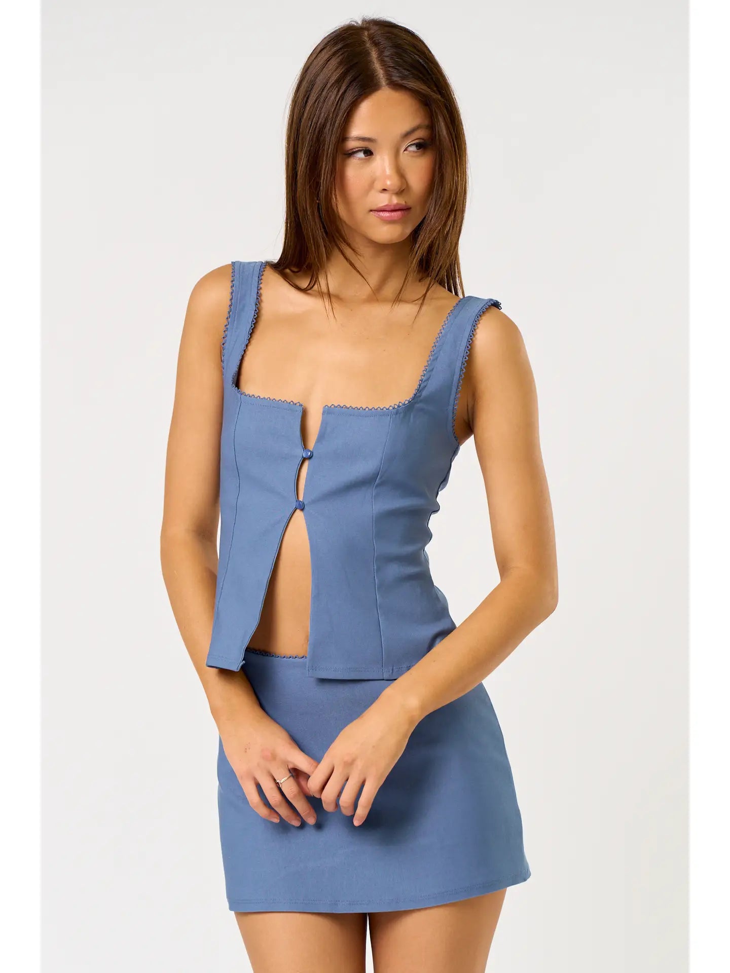 Lace Trim Button Strap Top