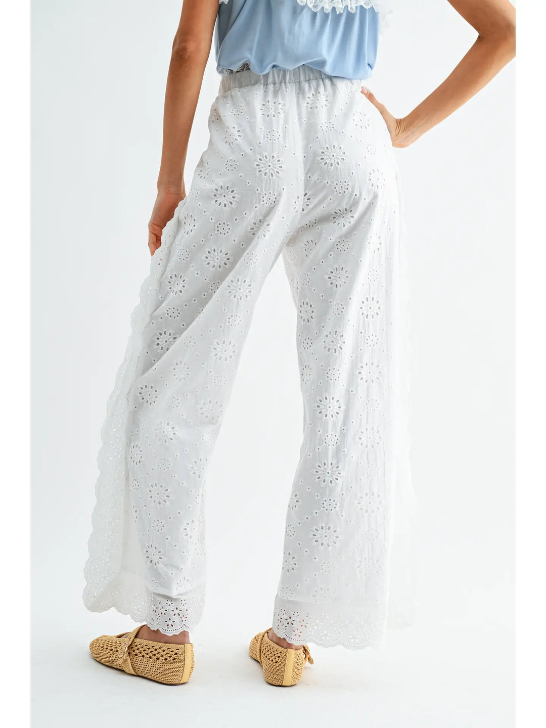 Broderie Anglaise Wide-Leg Trousers