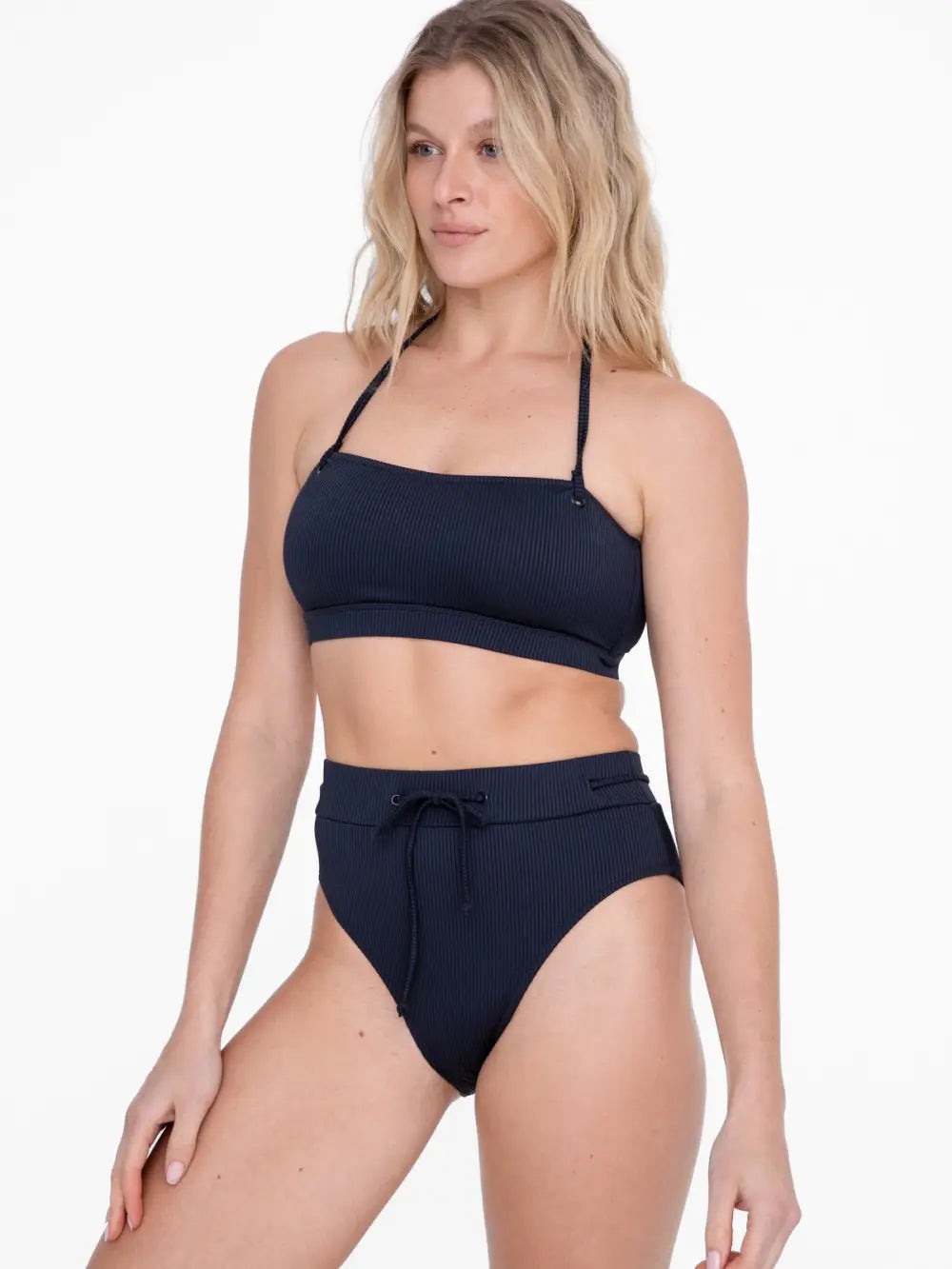Jacquard Stripe Bandeau Halter Bikini Set