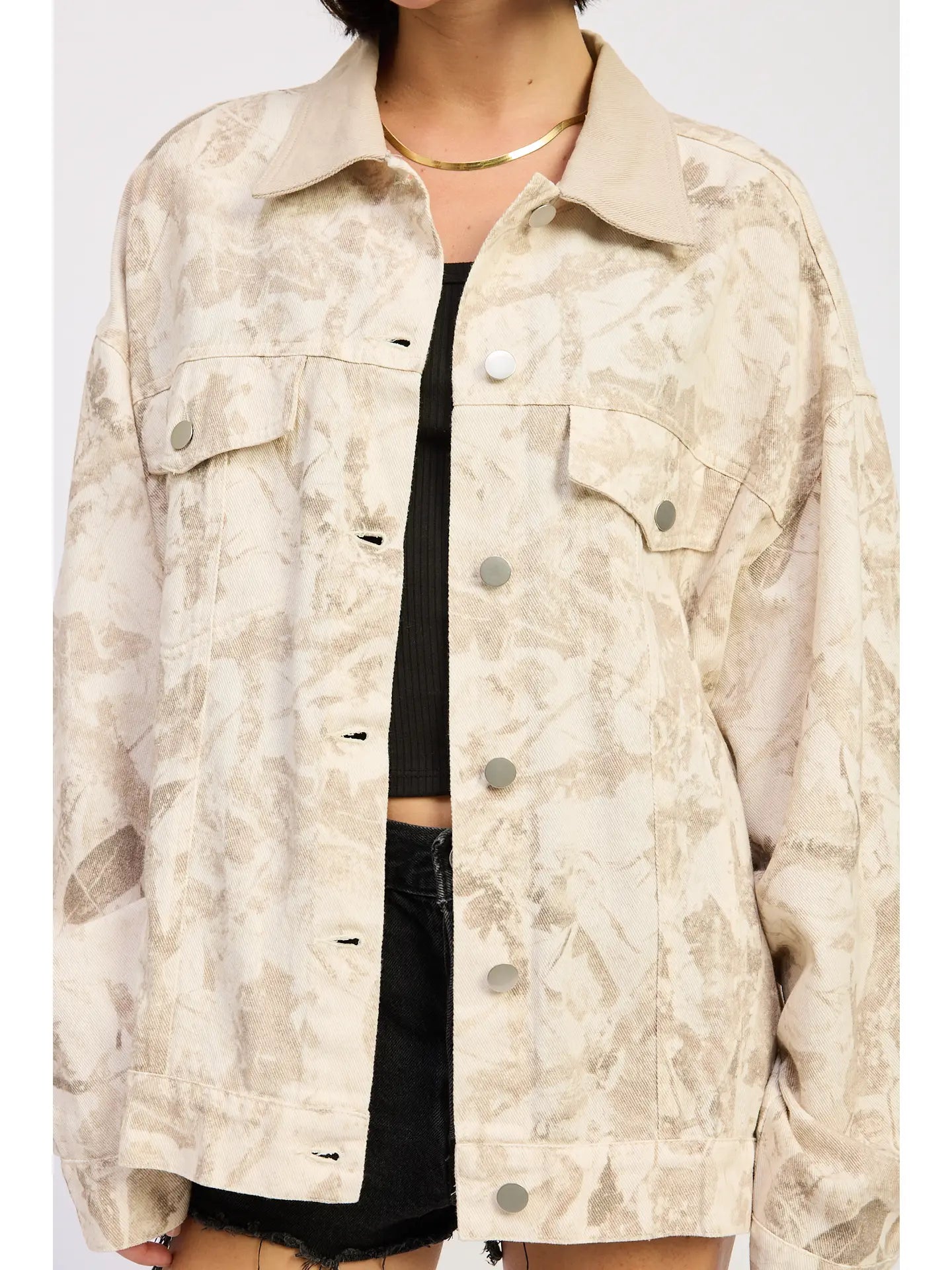 Oversized Camo Button Front Jacket – The Ivory Palm