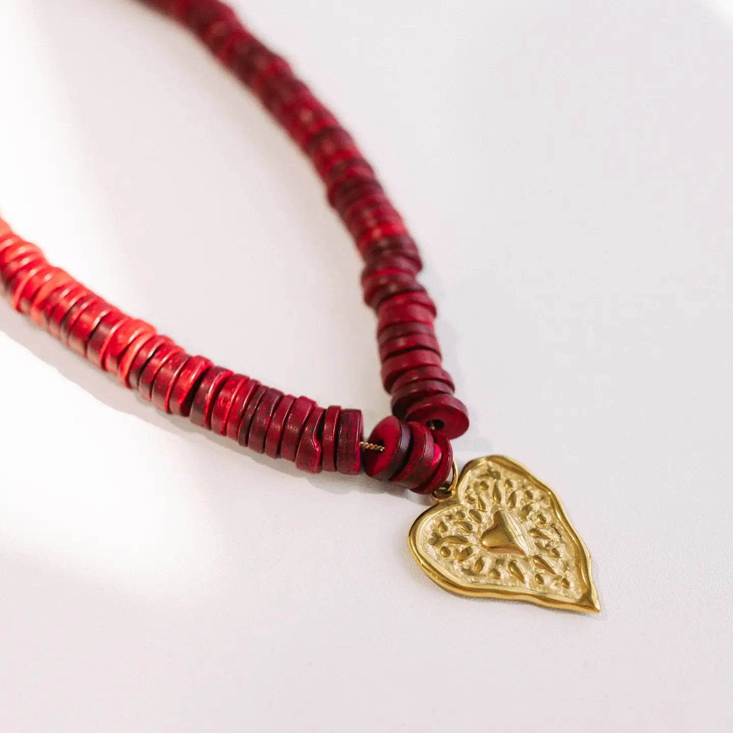 Ruby Red Beaded Heart Necklace