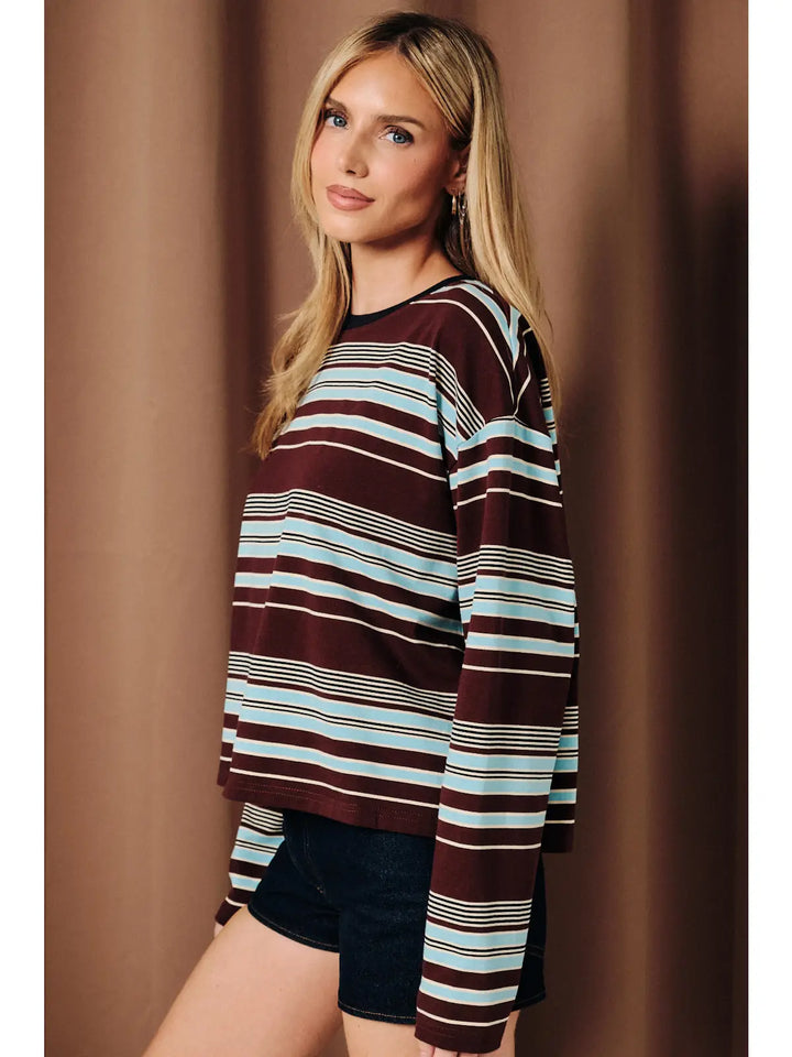 Brown/Blue Long Sleeve Top