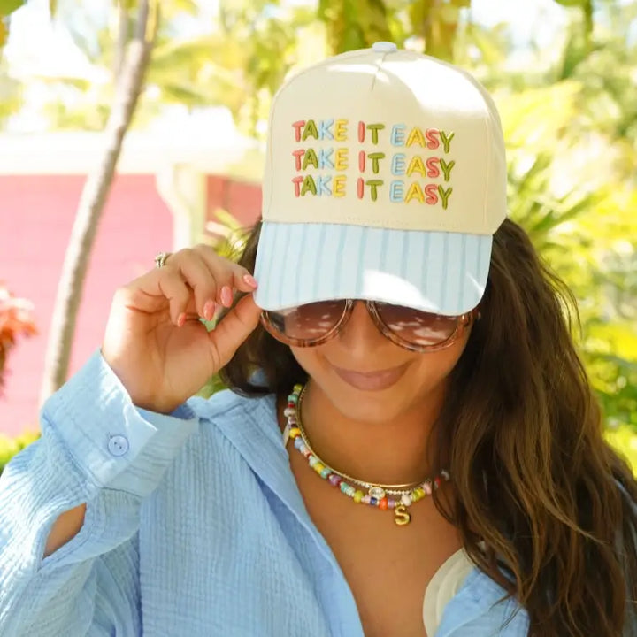 Take It Easy - Blue Striped Trucker Hat