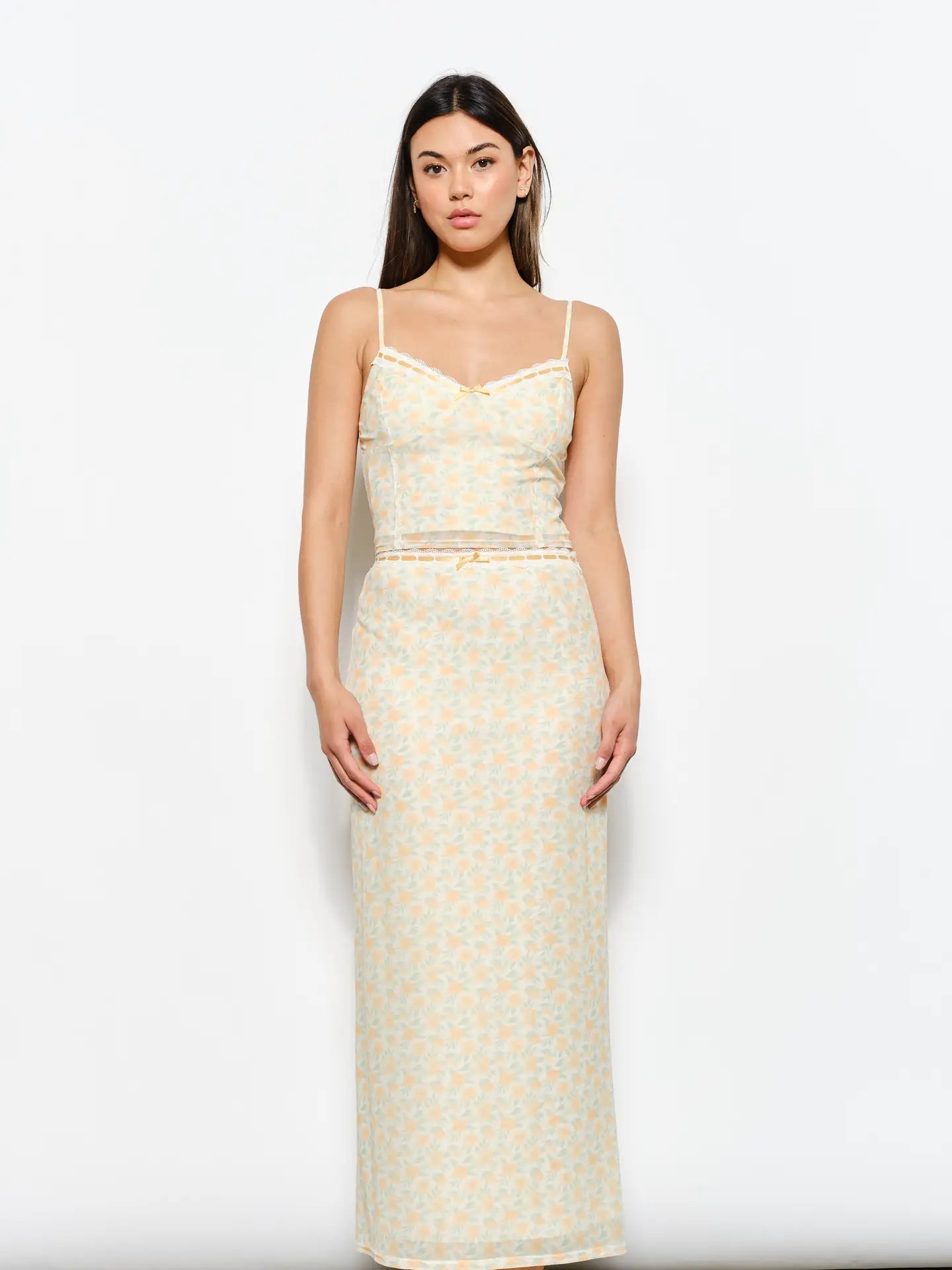 Lace Trim Floral Mesh Cami