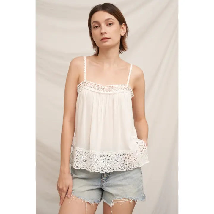 Sleeveless Lace Trim Cami Top