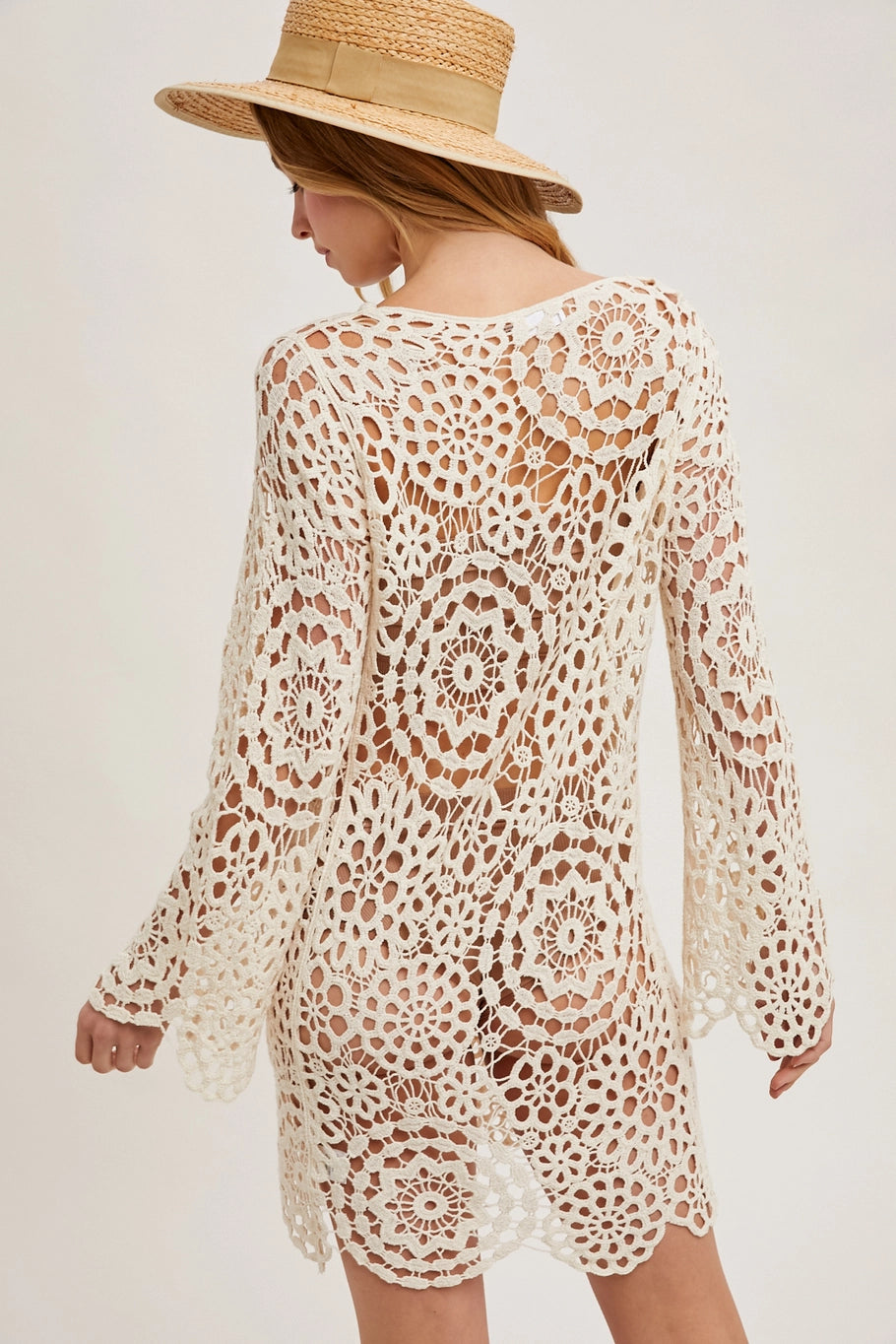 Open Knit Sheer Crochet Beach Dress with No Lining