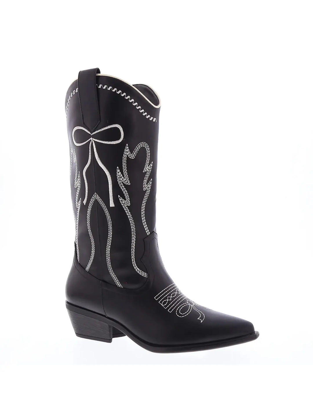 Willa Black Bow Stitched Cowboy Boots