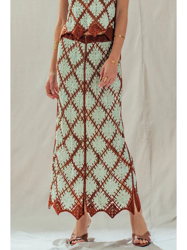 Diamond Pattern Open-Knit Crochet Skirt