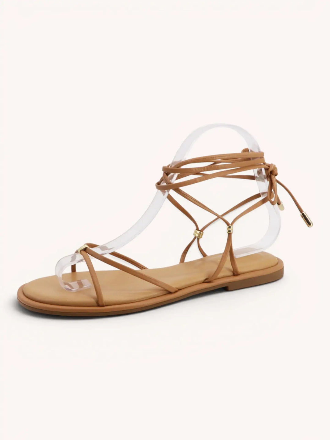 Lace-Up Strappy Flat Sandals with Ankle Wrap