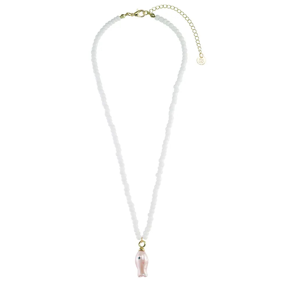 Ceramic Sardine with White Seedbead Necklace