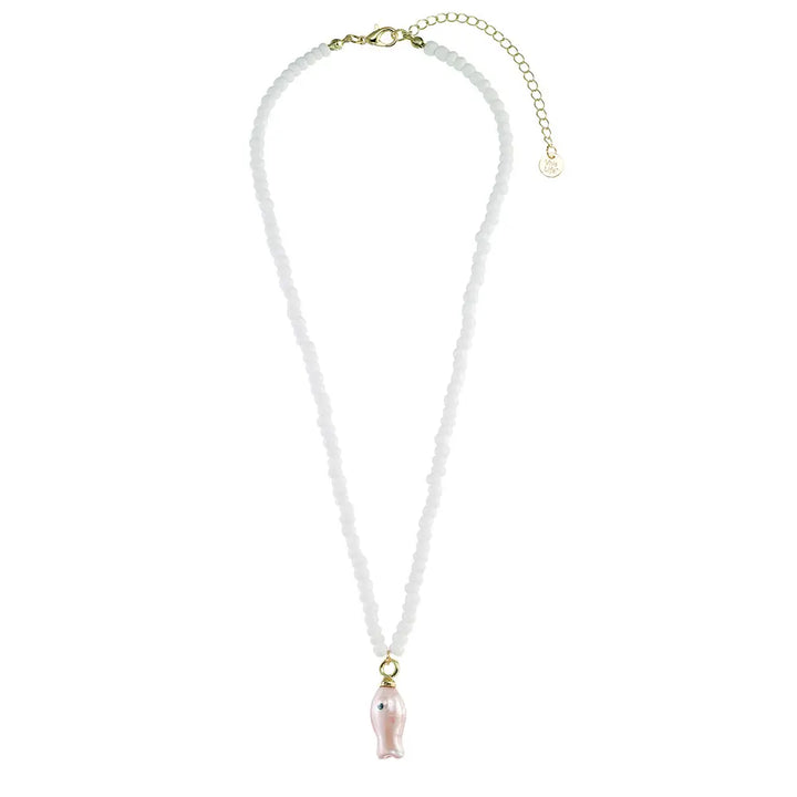 Ceramic Sardine with White Seedbead Necklace