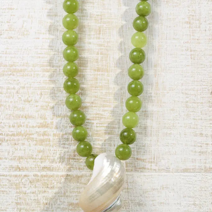 Olive Green Beaded Twisty Shell Necklace