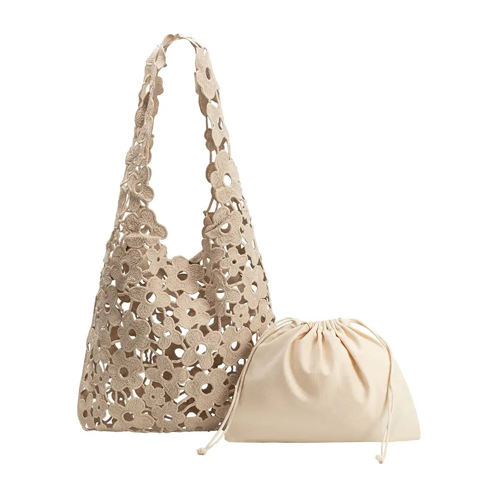 Aster Taupe Floral Shoulder Bag