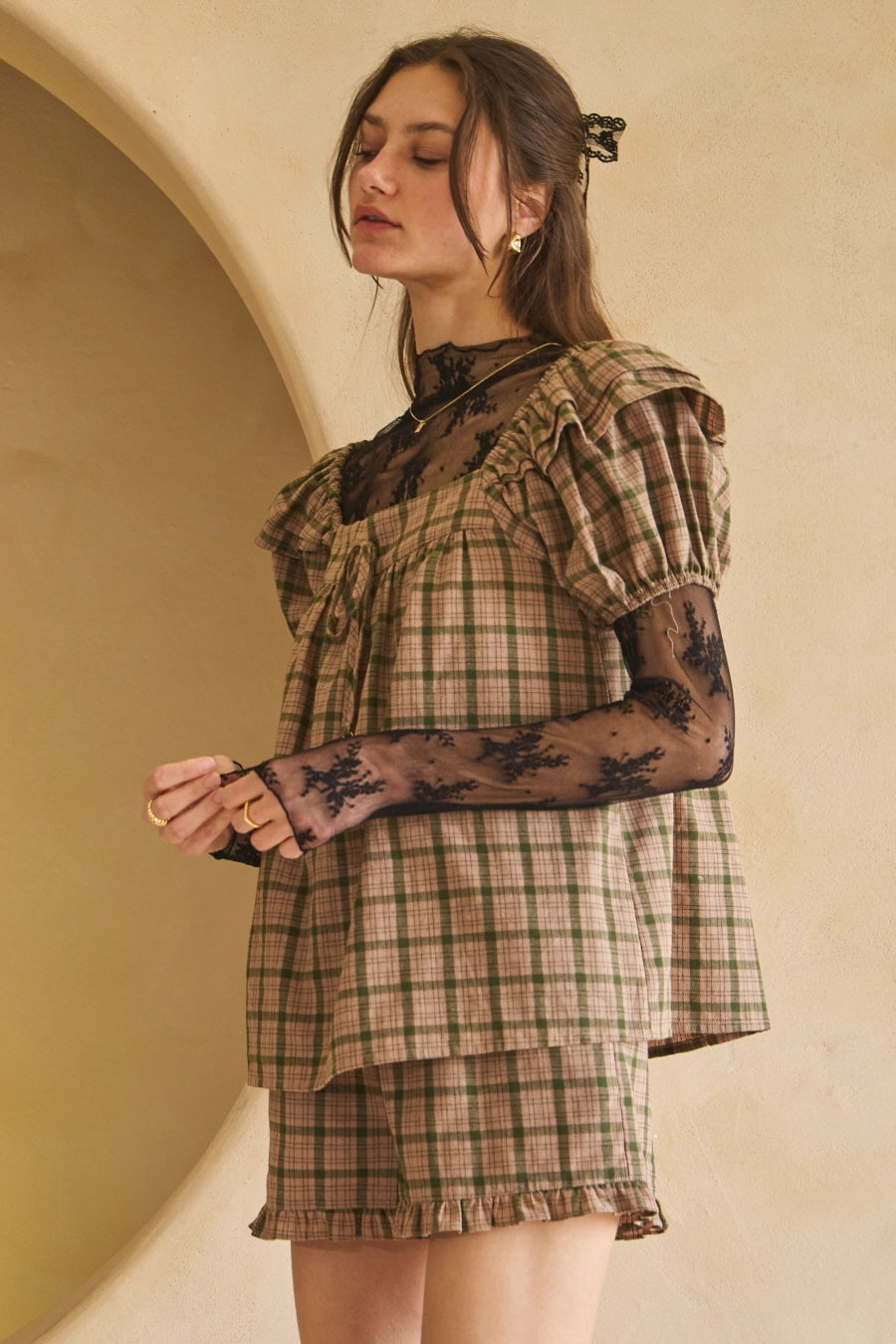 Plaid Puff Sleeve Top