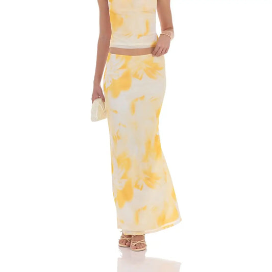 Yellow Mesh Maxi Skirt