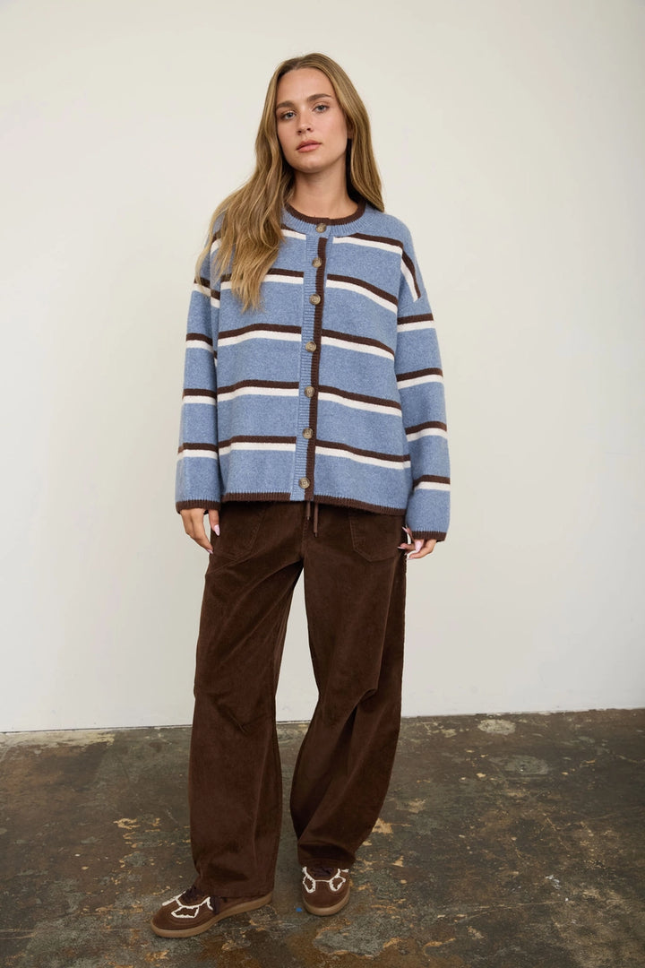 Heathered Stripe Button Down Knit Cardigan