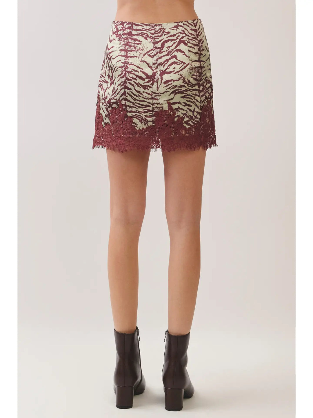 Zebra Print Lace Trim Mini Skirt