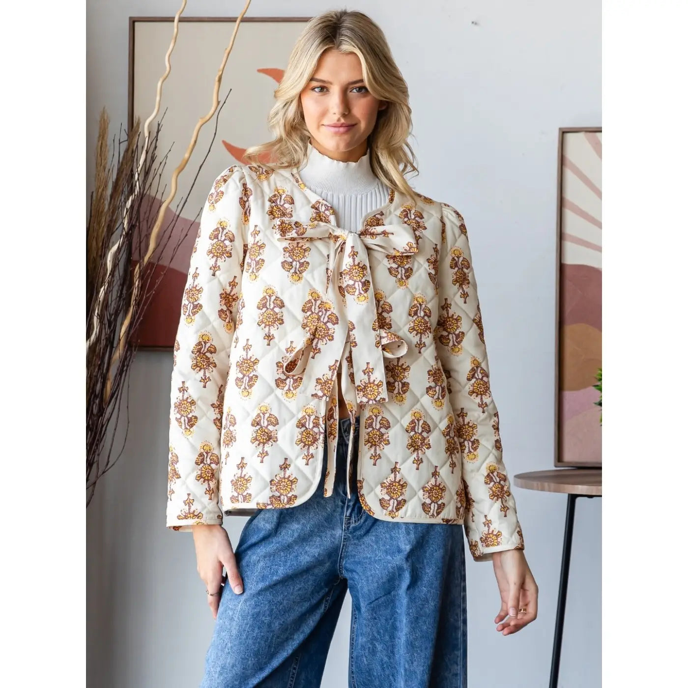 Floral Quilt Front Ribbon Jacket