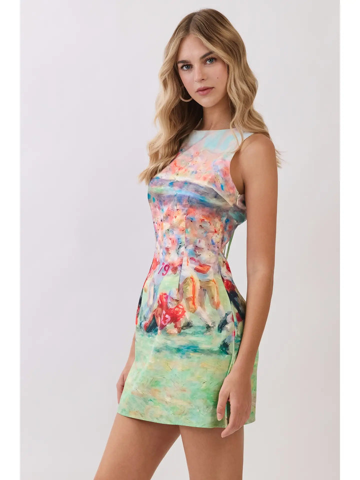 Abstract Football Print Open Back Mini Dress