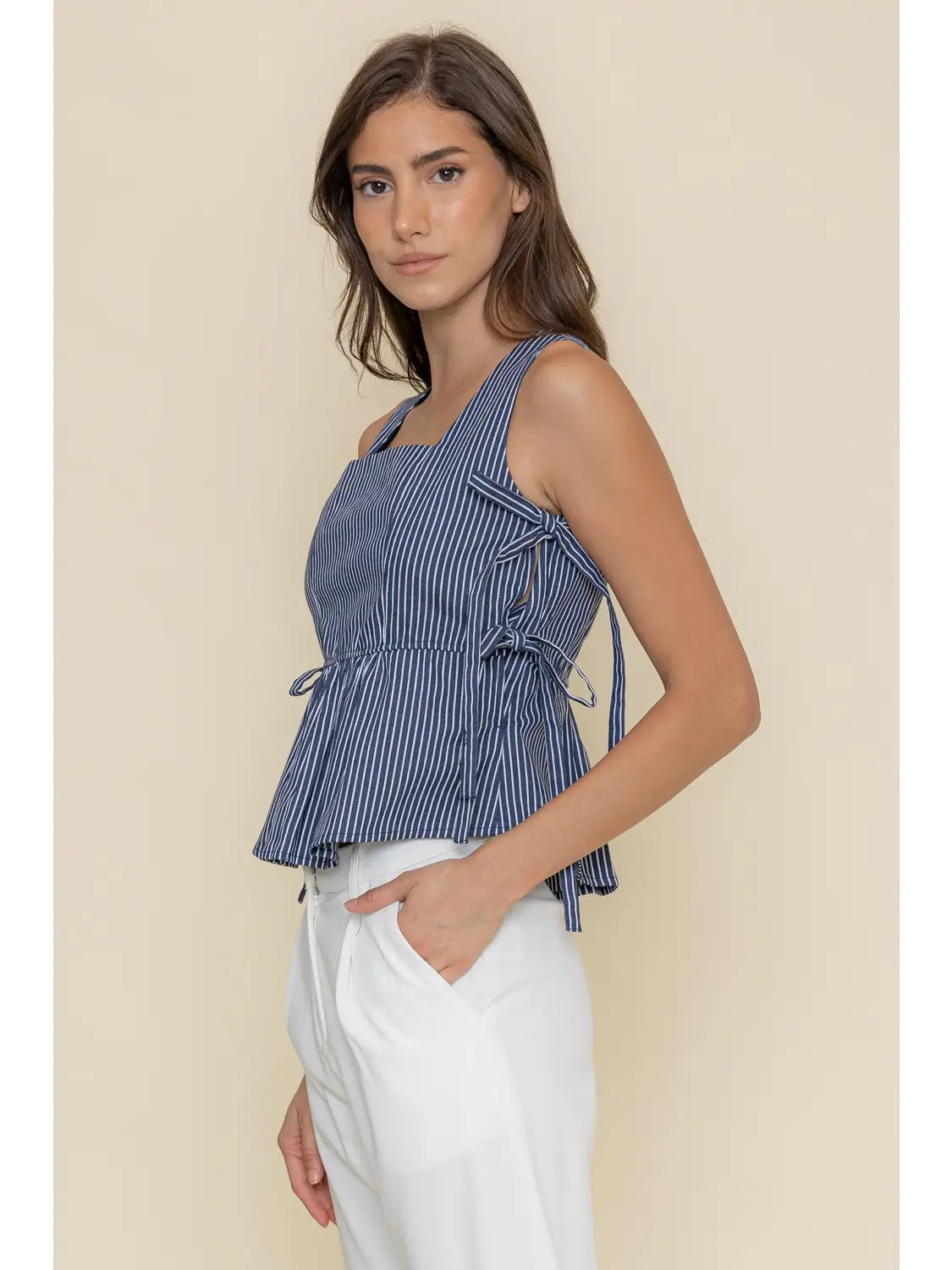 Nautical Resort Stripe Bow Tank Babydoll TOP