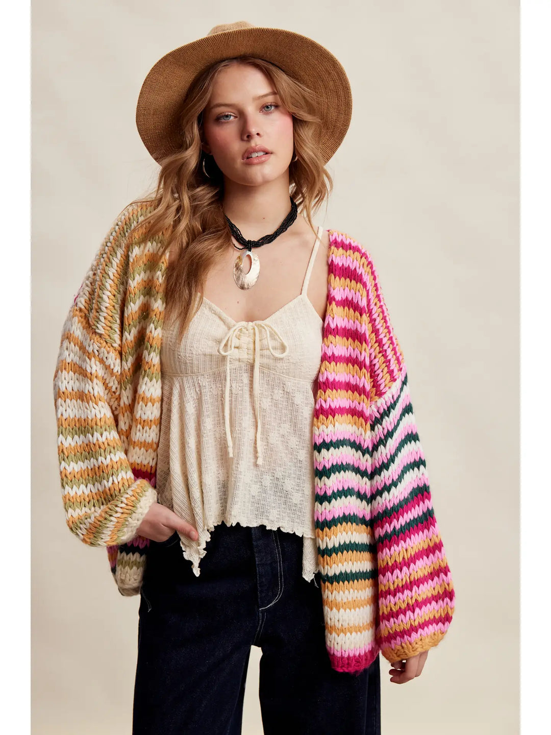 Chunky Multi Stripe Knit Cardigan