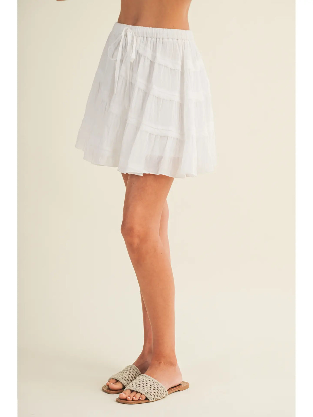 Drawstring Waist Tiered Voile Skort