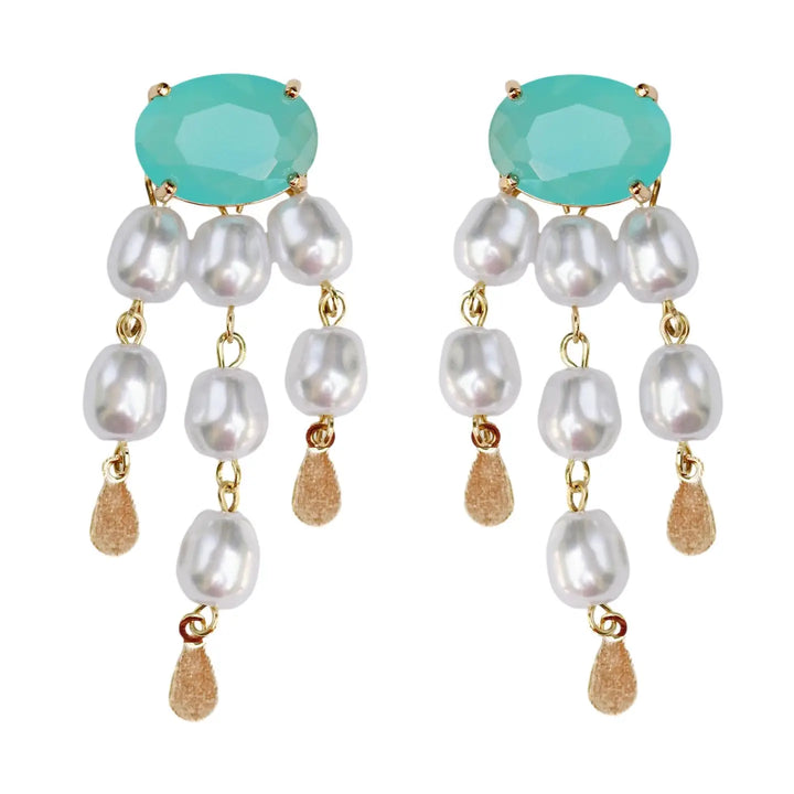 Seaglass and Pearl Tassel Statement Earrings