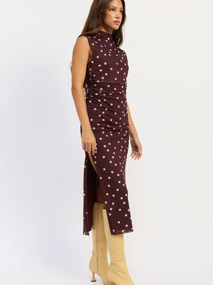 Polka Dot Sleeveless Mesh Midi Dress