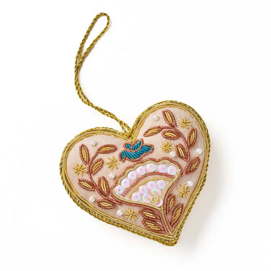Larissa Plush Floral Heart Beaded Fabric Ornament