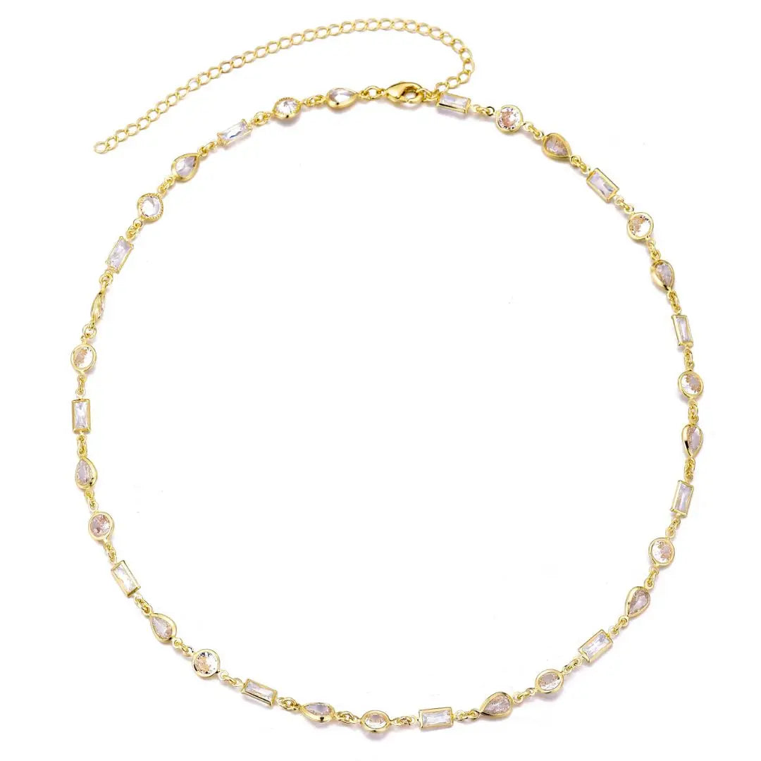 14k Gold Plated Mixed Shape Crystal Necklace