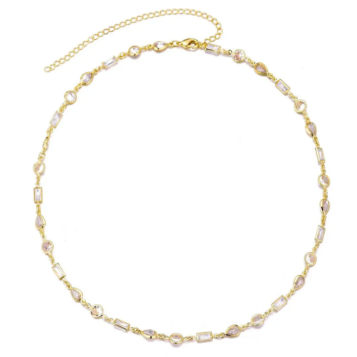 14k Gold Plated Mixed Shape Crystal Necklace