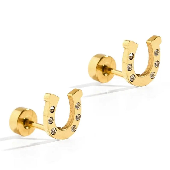 Screwback Stud Earrings - Horseshoe Gold