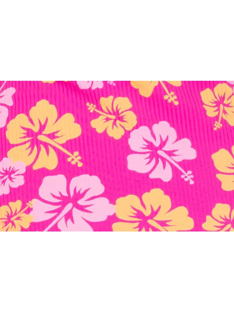 RIBBED Pink Hawaii Floral One Piece Swimsuit