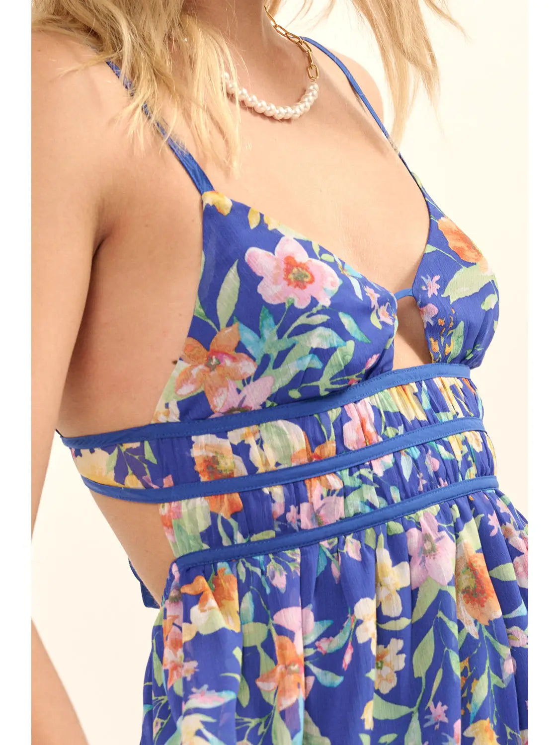 Floral Sweetheart Neck Gather Bodice Maxi Dress